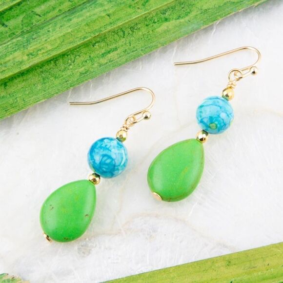 NWT Barse Genuine Stones Margarita Green Lime Magnesite Golden Drop Earrings - Picture 3 of 8